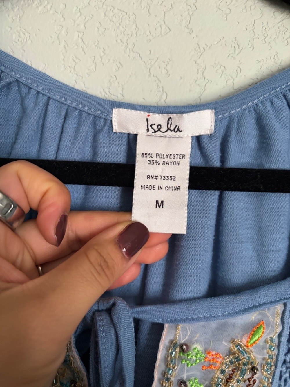 ISELA Beaded Baby Blue Top - Picture 3 of 6